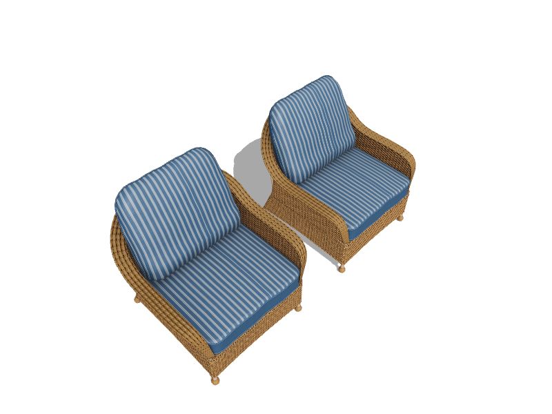Serena Park Set of 2 Wicker Light Brown Steel Frame Stationary Conversation Chair with Blue Cushioned Seat