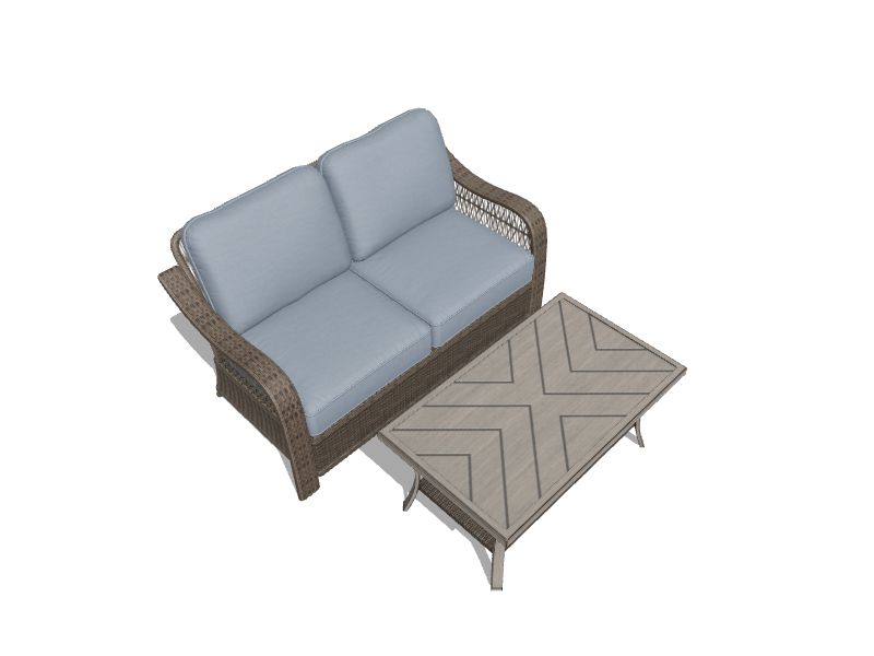 Pointe Break 2-Piece Wicker Patio Conversation Set with Blue Cushions