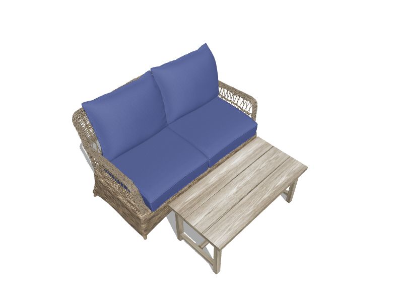 Pointer Ridge 2-Piece Wicker Patio Conversation Set with Blue Cushions