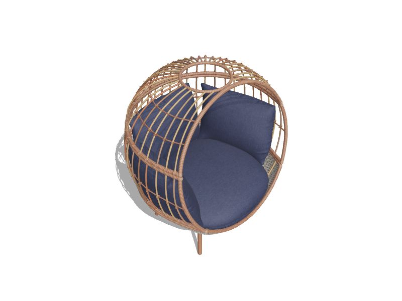Brennfield Woven Teak Steel Frame Stationary Egg Chair with Blue Cushioned Seat